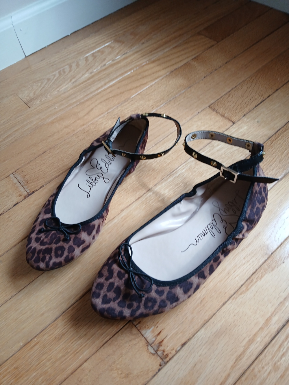 libby. edelman Leopard Print Ankle-Strap Ballet Flats - Brown and Black
